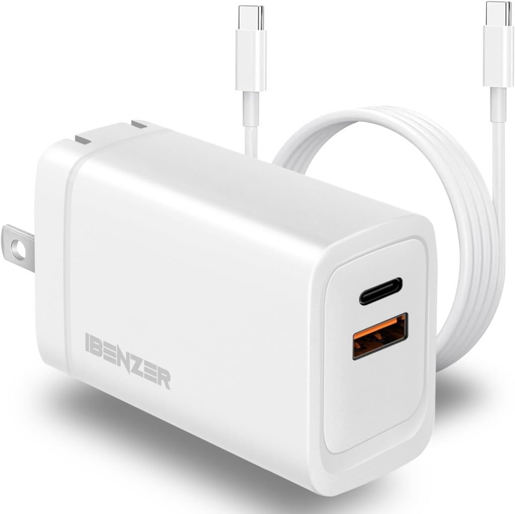65W PD 3.0 Foldable 2-Port Wall Charger - White - iBenzer: Macbook